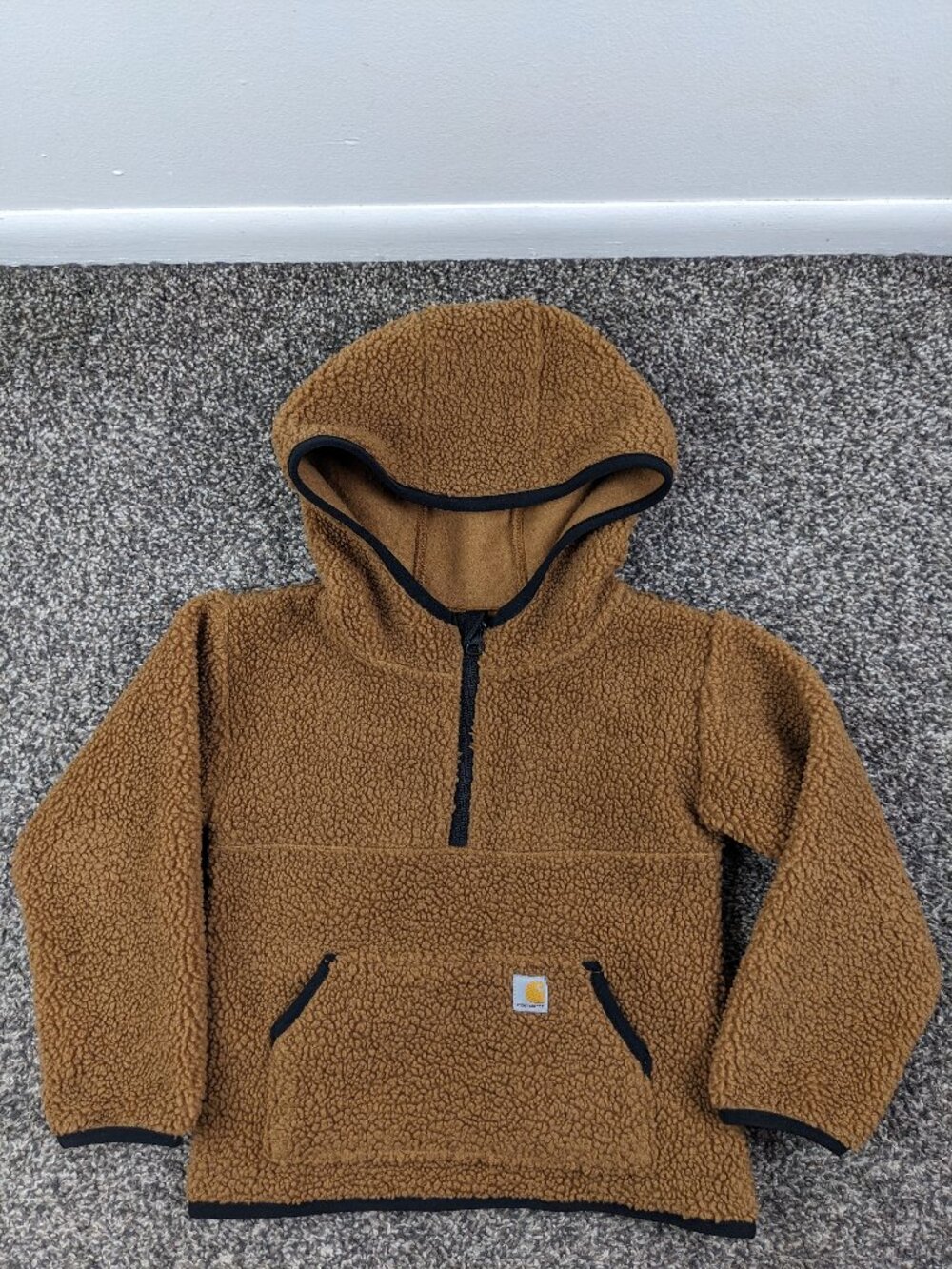 Carhartt Jacket Baby Toddler Boys 4T Brown 1/2 Zip Sherpa Fleece Hooded Pullover